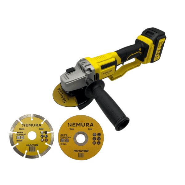 Meuleuse d'angle 125mm sans fil 20V NEMURA + Batterie 4Ah + Chargeur rapide + 3 disques