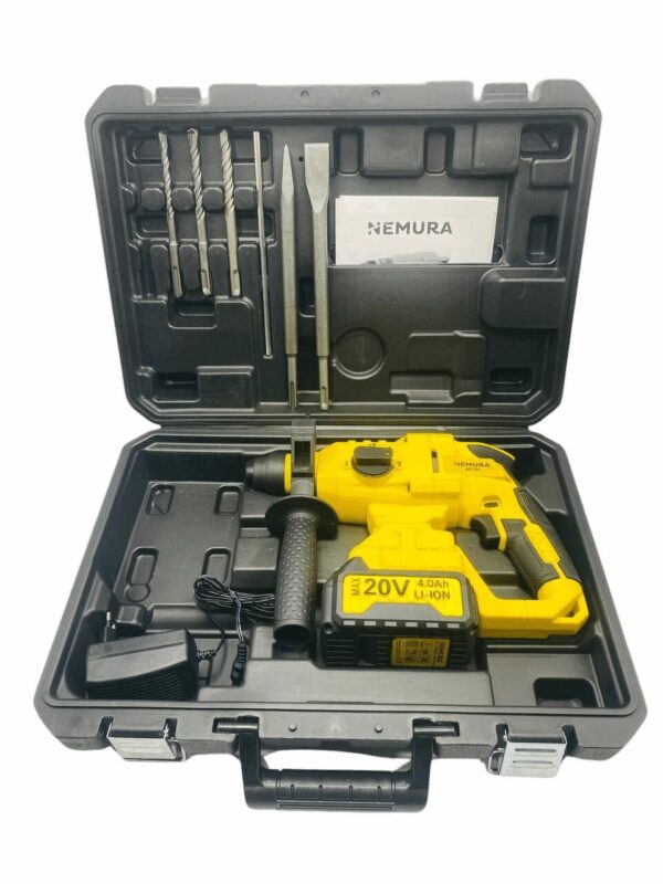 Pack 3 outils Perceuse, Perforateur, Scie Sauteuse NEMURA 20V + 3 batteries + Chargeur