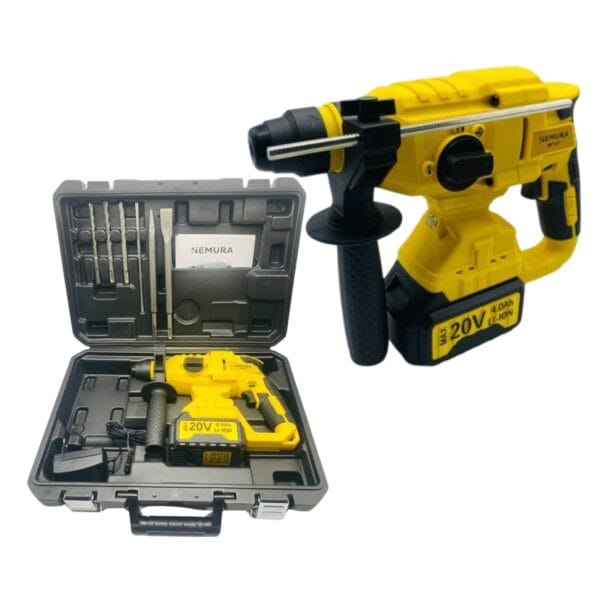 Marteau Perforateur sans fil 20V NEMURA + Batterie 4Ah + Chargeur Rapide + Mallette de rangement - Brushless