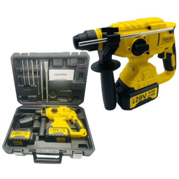 Marteau Perforateur sans fil 20V NEMURA + 2 Batteries 4Ah + Chargeur rapide + Mallette de rangement - Brushless
