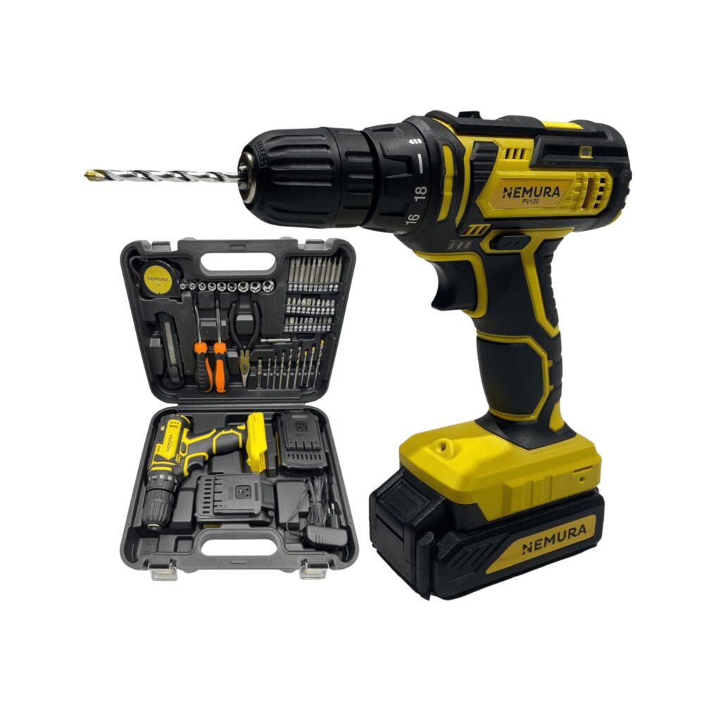 Perceuse visseuse sans fil NEMURA 20V + 2 batteries + chargeur rapide + 54 accessoires