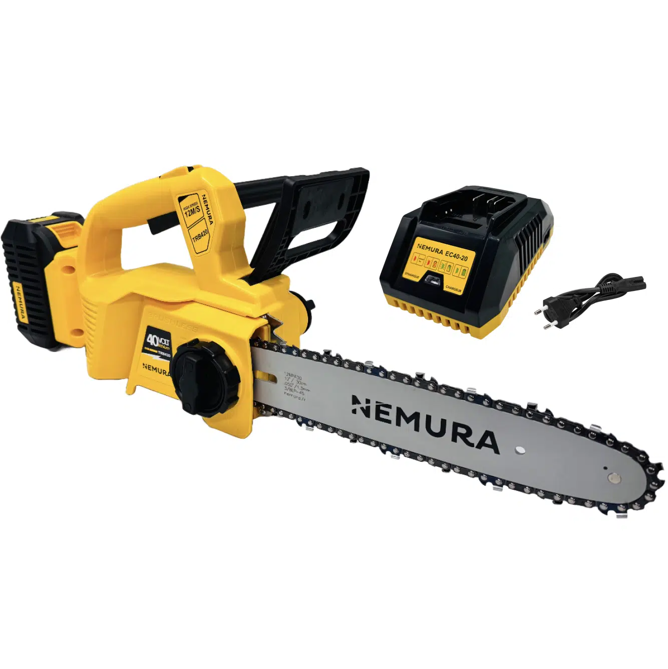 Tronçonneuse Elagueuse à batterie NEMURA 40V - Coupe de 30cm + Batterie 2Ah + Chargeur rapide