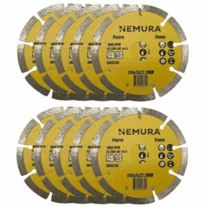 Lot de 10 disques diamant 115mm pour béton pierre et brique (115 X 2.0 X 22.2MM)