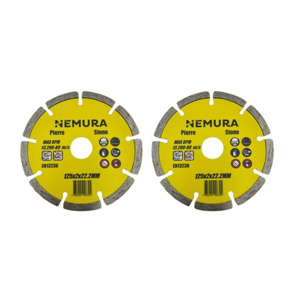 Lot de 2 disques diamant 125mm pour béton pierre et brique (125 X 2.0 X 22.2MM)