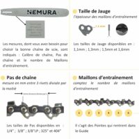 Chaîne de tronçonneuse - 56 Maillons - Pas 3/8LP - Jauge 0.50 (1.3mm) - Guide de 40 cm