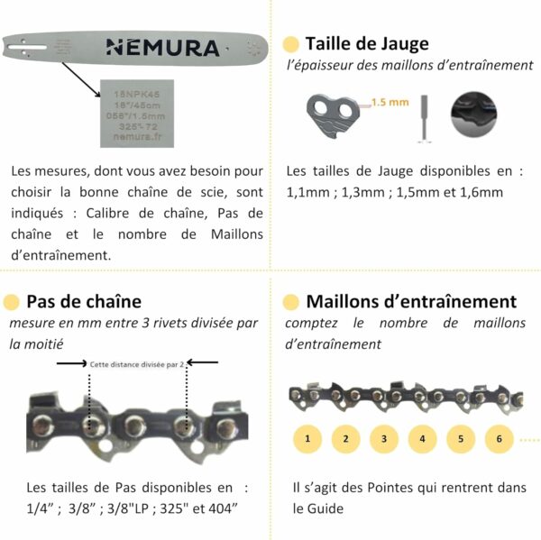 Chaîne de tronçonneuse - 56 Maillons - Pas 3/8LP - Jauge 0.50 (1.3mm) - Guide de 40 cm