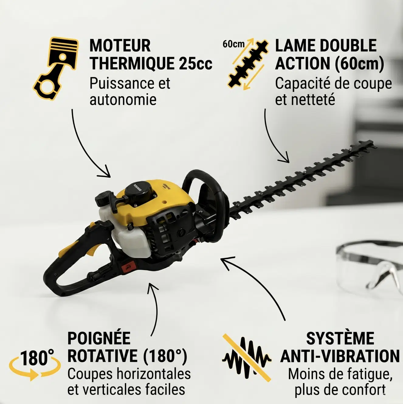 Taille-Haies Thermique 25cc NEMURA - Coupe de 60cm - Poignée Inclinable – Image 2