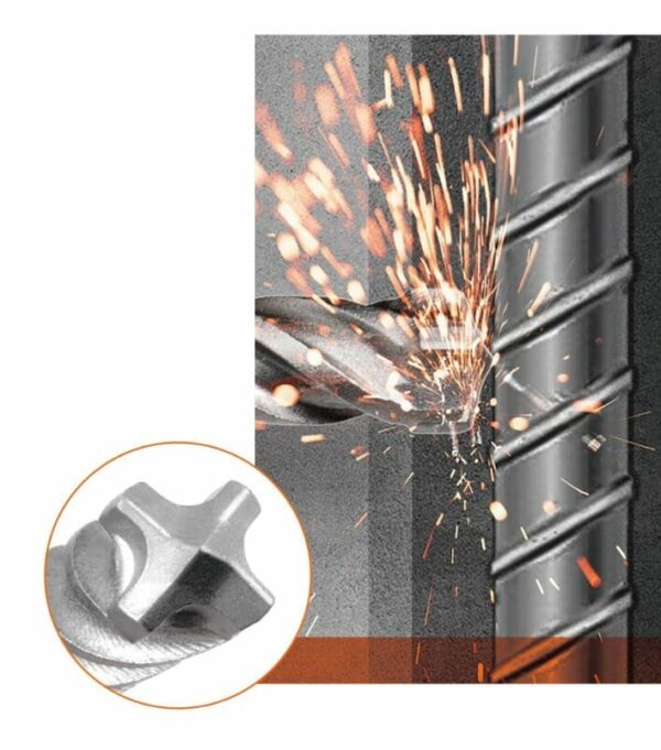 Coffret de 8 Forets SDS+ pour Béton Armé - Pointe en carbure de Tungstène renforcé et 4 taillants - Qualité professionnelle