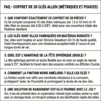FAQ pour le produit : Coffret de 30 clés Allen en Chrome Vanadium