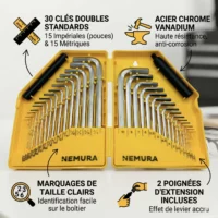 Coffret de 30 clés Allen en Chrome Vanadium - 15 Clés en Clés Métriques et 15 en Pouces - Qualité Professionnelle et ses avantages