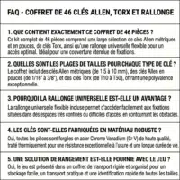 C46CAT_FAQ FAQ sur le produit coffret de 46 Clés Allen et Torx en Chrome Vanadium