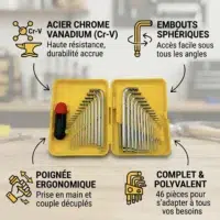 C46CAT_info Coffret de 46 Clés Allen et Torx en Chrome Vanadium Qualité Professionnelle + Rallonge Universelle et ses avantages