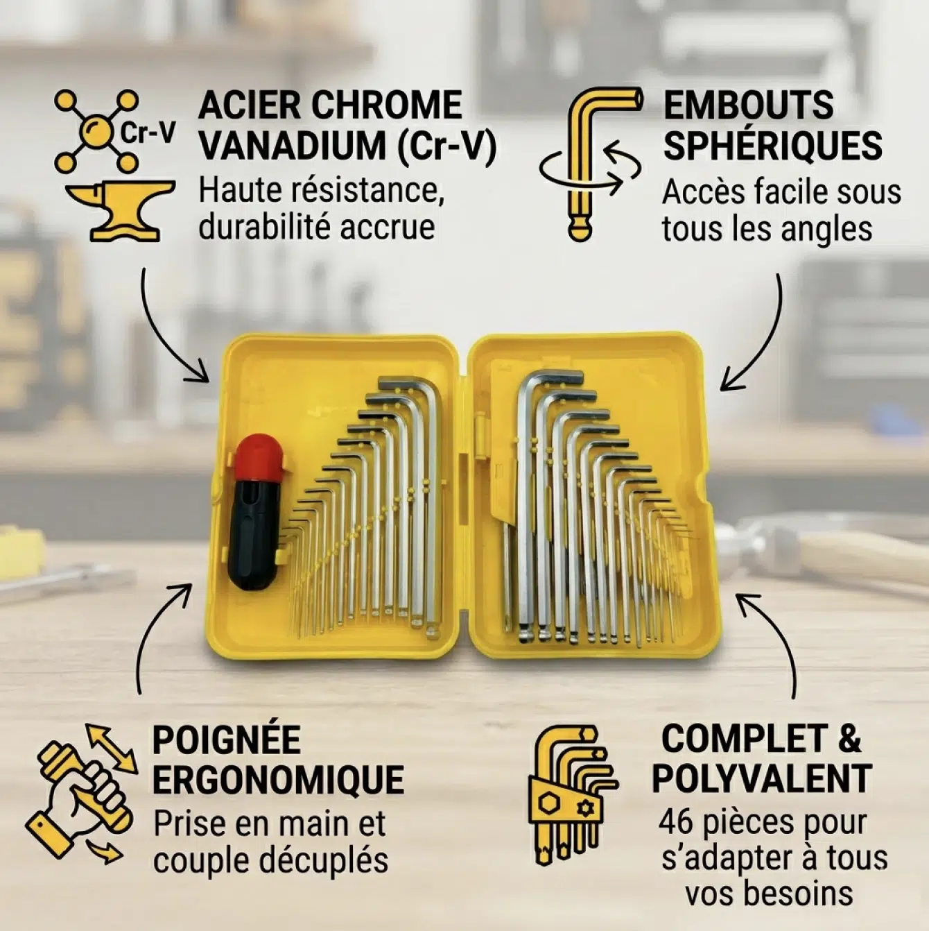 Coffret de 46 Clés Allen et Torx en Chrome Vanadium Qualité Professionnelle + Rallonge Universelle – Image 2