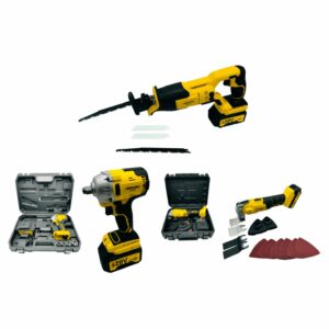 Pack 3 outils Clé a Chocs, Outil Multifonction, Scie Sabre + 2 batteries + Chargeur Rapide