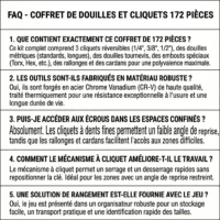 C172DC_FAQ FAQ Coffret de 172pcs Douilles et Clés à Cliquet 1/4", 1/8" et 1/2"