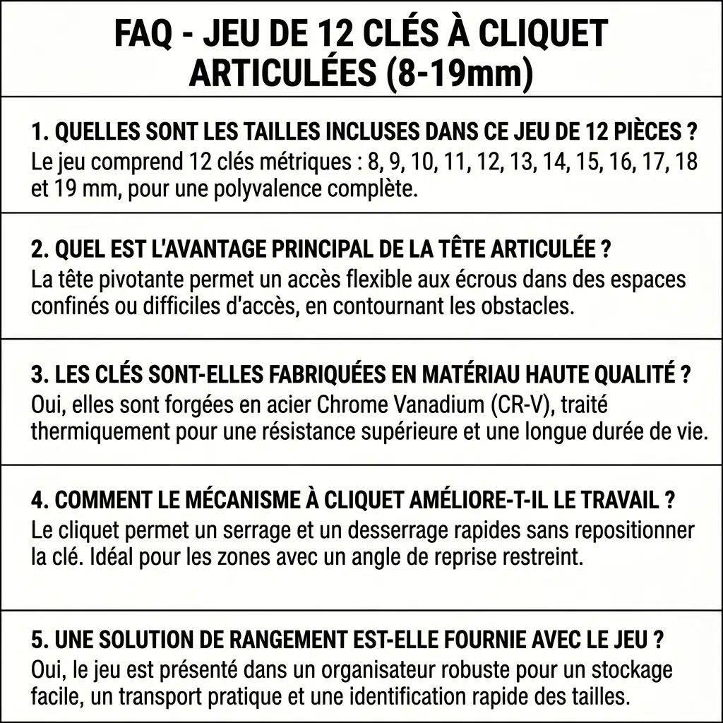 Jeu De 12 Clés à Cliquet Articulées 8-19mm - Acier Chrome Vanadium Haute Qualité – Image 3