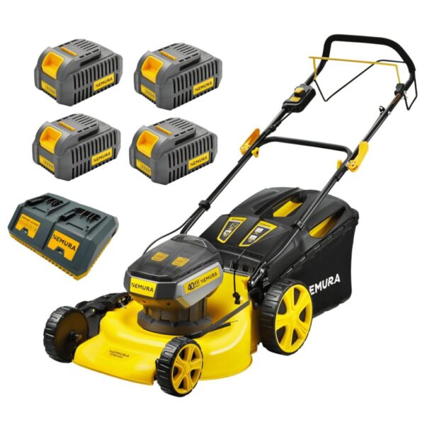 Tondeuse A Batterie 80V (2x40V) - Coupe 46cm - Autotractée + 4 Batteries 4Ah + Double Chargeur - Autonomie 1000m2