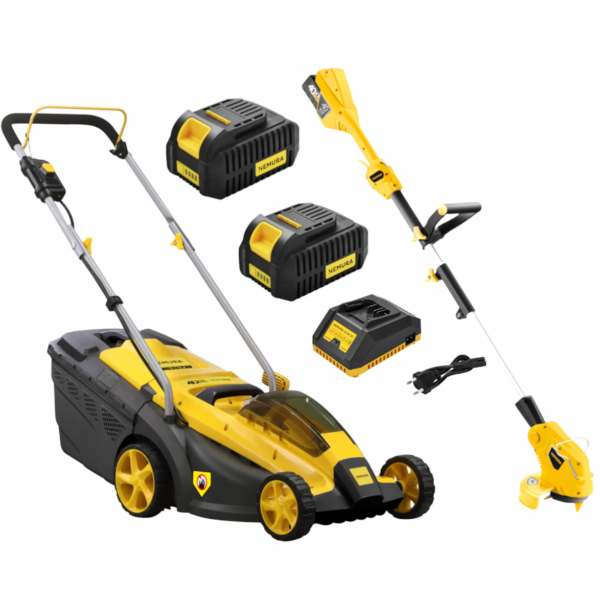 Pack 2 outils Tondeuse et coupe-bordure NEMURA 40V + 2 Batteries + Chargeur rapide