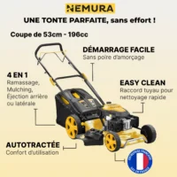 TD196A Tondeuse thermique tractée 196cm3 - Coupe 53cm - Démarrage "Auto Choke"