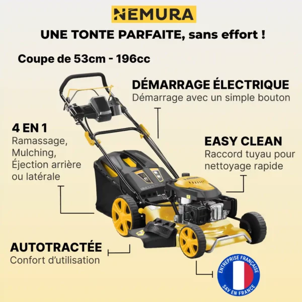 TD196E Tondeuse thermique tractée 196cm3 - Coupe 53cm - Démarrage Électrique