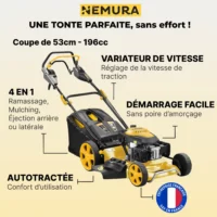 TD196V Tondeuse thermique tractée 196cm3 - Coupe 53cm - Avec Variateur de Vitesse