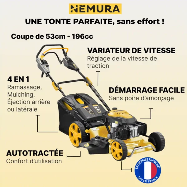 TD196V Tondeuse thermique tractée 196cm3 - Coupe 53cm - Avec Variateur de Vitesse