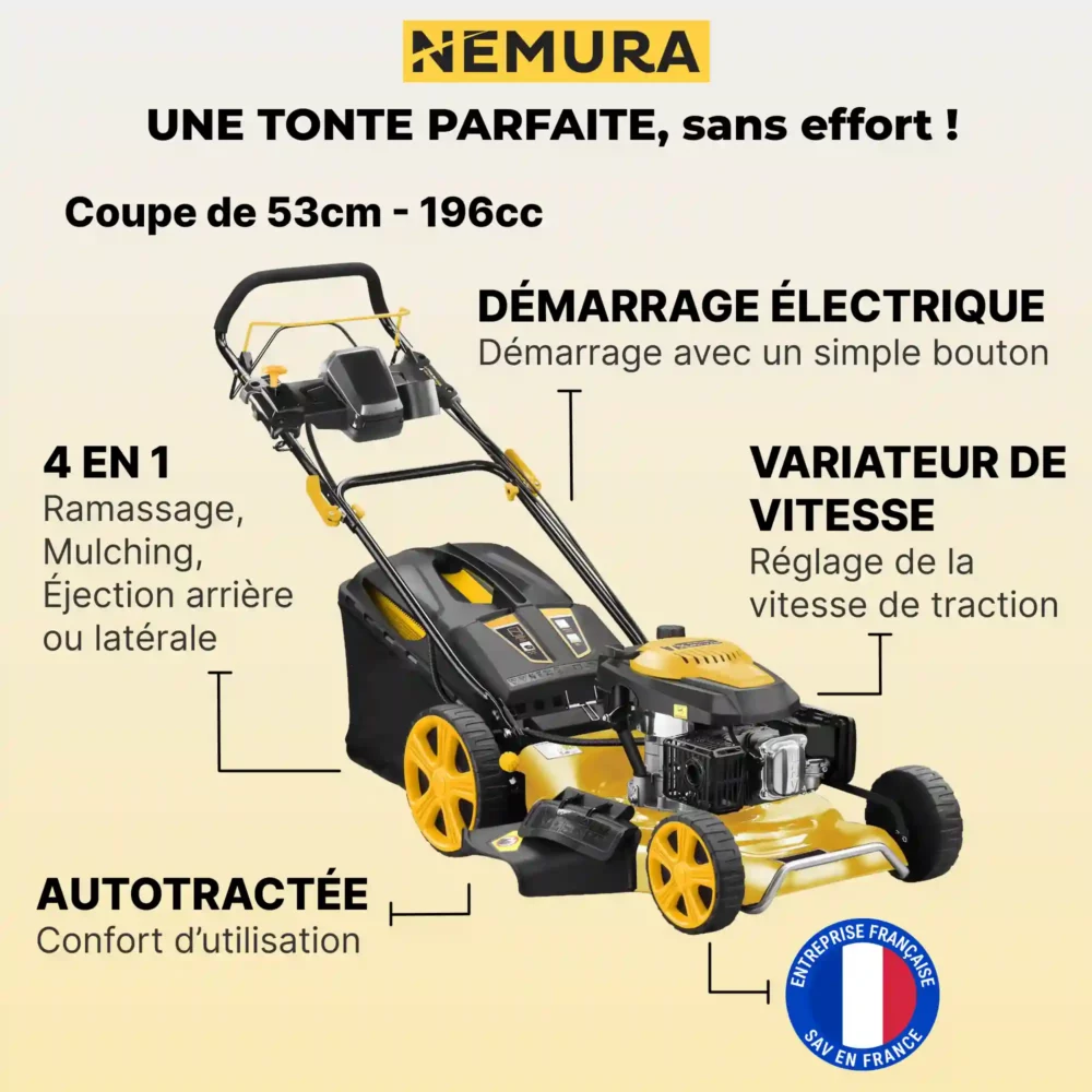 Tondeuse thermique tractée 196cm3 - Coupe 53cm + Démarrage Électrique + Variateur de Vitesse – Image 2