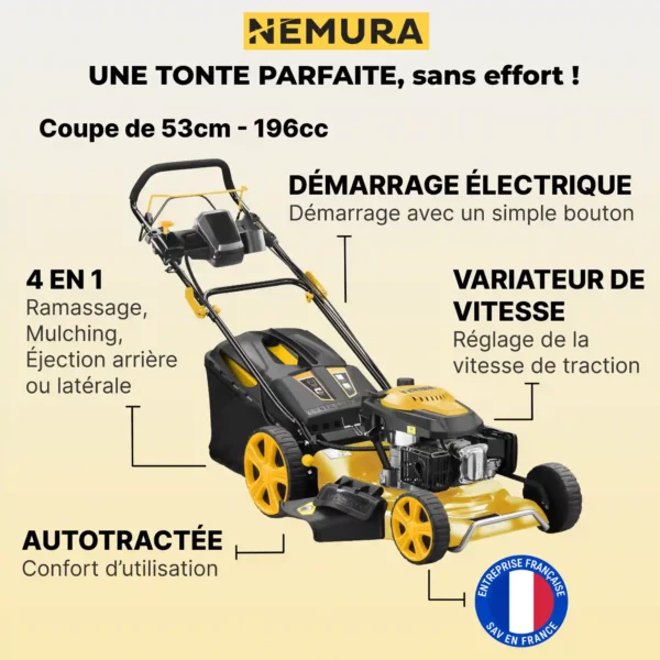 TD196VE Tondeuse thermique tractée 196cm3 - Coupe 53cm + Démarrage Électrique + Variateur de Vitesse