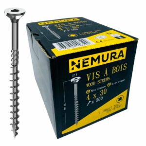 Lot de 500 Vis à Bois 4 x 30 mm - en Acier Zingué à Tête Fraisée - vis à bois Torx - Visses Spéciales pour Bois et Aggloméré- Haute Qualité Durable - Marque Francaise