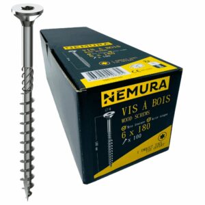 Lot de 100 Vis à Bois 6 x 180 mm - en Acier Zingué à Tête Fraisée - vis à bois Torx - Visses Spéciales pour Bois et Aggloméré- Haute Qualité Durable - Marque Francaise