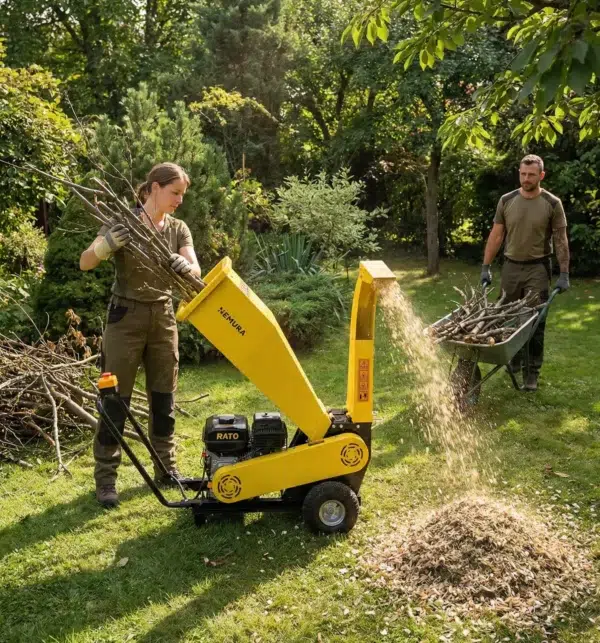 BV250_amb1 Image de mise en situation du broyeur de Végétaux et de Branches thermique 212cc - Diamètre max 50mm