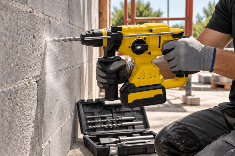 Perçage de mur en béton en chantier (1)