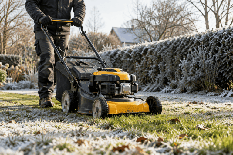 Tonte hivernale dans un jardin givré (1)